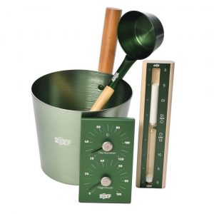 Набор OXY-M Dark Green-4 ушат 5л +черпак 33см +часы+ термогигрометр Хвойный