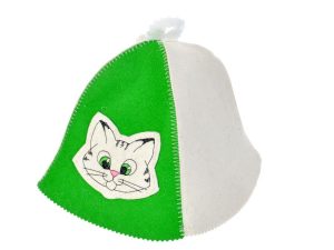 Шапка малая "Котенок", войлок бело-зелёный
