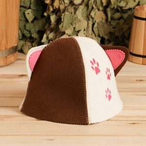 Шапка малая "Кошка" с ушками, войлок бело-коричневый
