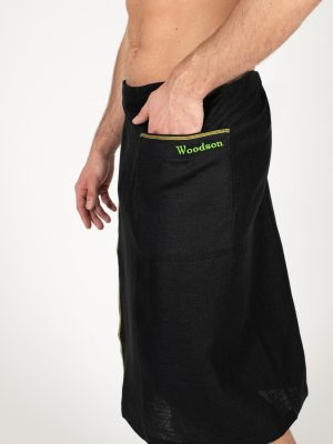 Килт Woodson, чёрный лён с цветной полосой (46-48,50-52)