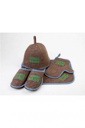 Набор войлок белый "Хозяин бани" (шапка, коврик, рукавица, тапки)